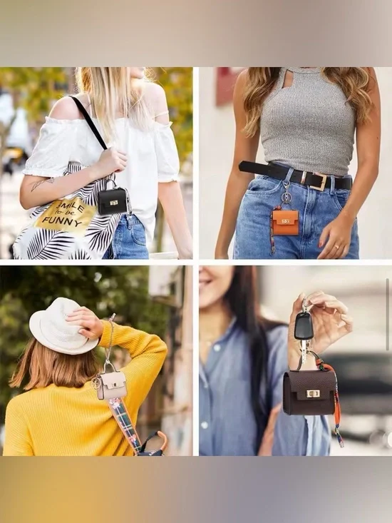 Black Mini Bag Charm Accessory with Gold Hardware and Scarf Accent - Picture 5 of 5